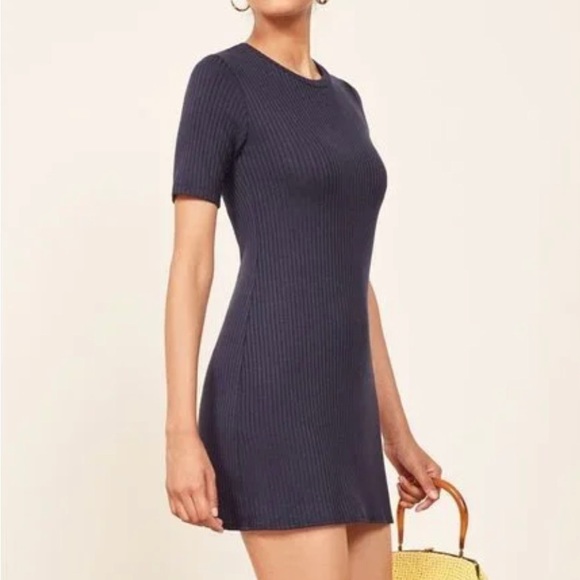 Reformation Ribbed Navy Blue Mini Dress - Size S - Picture 2 of 3